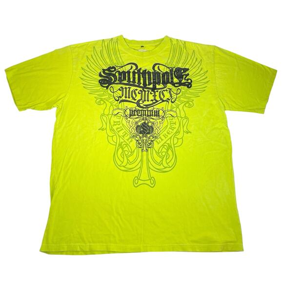 Vintage SouthPole Men's Shirt Size 4XL Y2k Black Spell Out Embellished YllwGreen - Picture 1 of 9